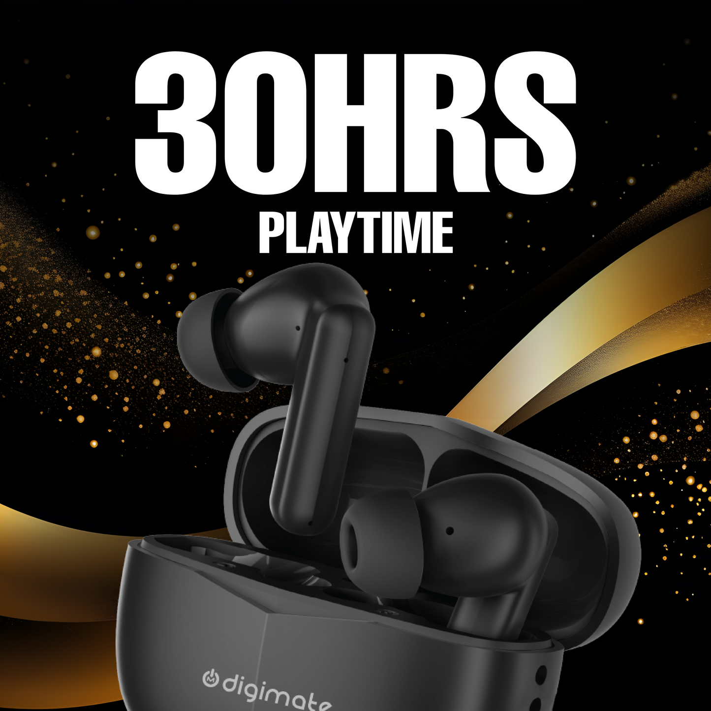 Digimate Budmax True Wireless Earbuds With 30H Playtime, Bluetooth 5.2, Dual Mic for Clear Calls, 300mAh Battery, Type-C Fast Charging, Voice Assistant Enabled (Black)