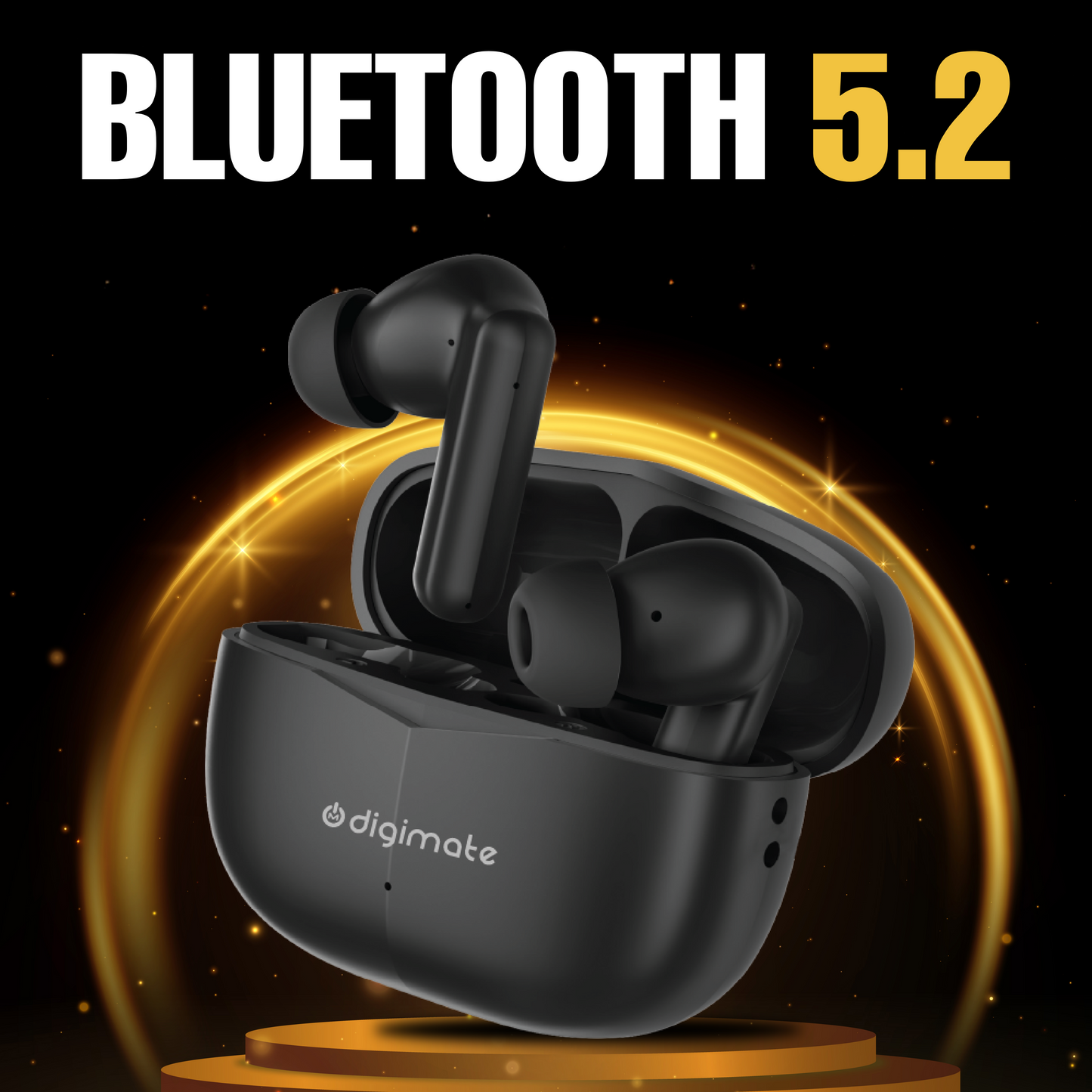 Digimate Budmax True Wireless Earbuds With 30H Playtime, Bluetooth 5.2, Dual Mic for Clear Calls, 300mAh Battery, Type-C Fast Charging, Voice Assistant Enabled (Black)