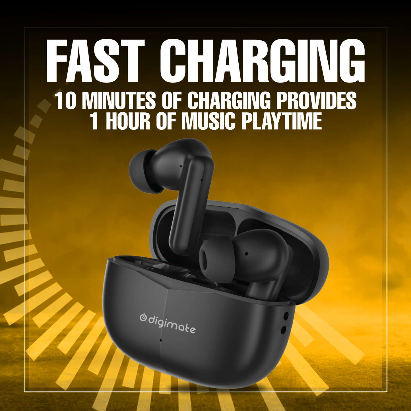 Digimate Budmax True Wireless Earbuds With 30H Playtime, Bluetooth 5.2, Dual Mic for Clear Calls, 300mAh Battery, Type-C Fast Charging, Voice Assistant Enabled (Black)