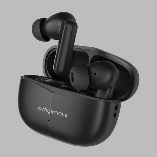 Digimate Budmax True Wireless Earbuds With 30H Playtime, Bluetooth 5.2, Dual Mic for Clear Calls, 300mAh Battery, Type-C Fast Charging, Voice Assistant Enabled (Black)