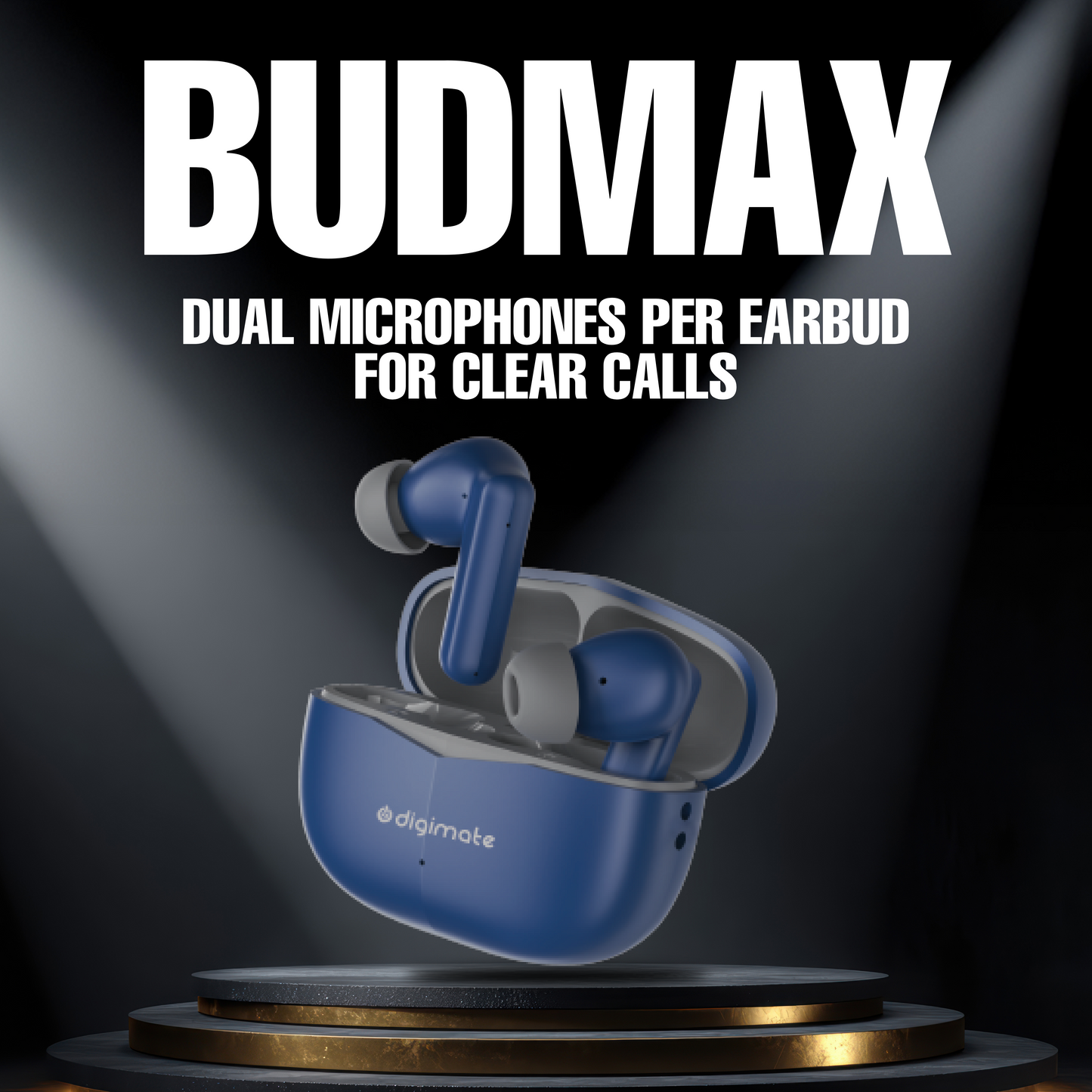 Digimate Budmax True Wireless Earbuds With 30H Playtime, Bluetooth 5.2, Dual Mic for Clear Calls, 300mAh Battery, Type-C Fast Charging, Voice Assistant Enabled (Blue)