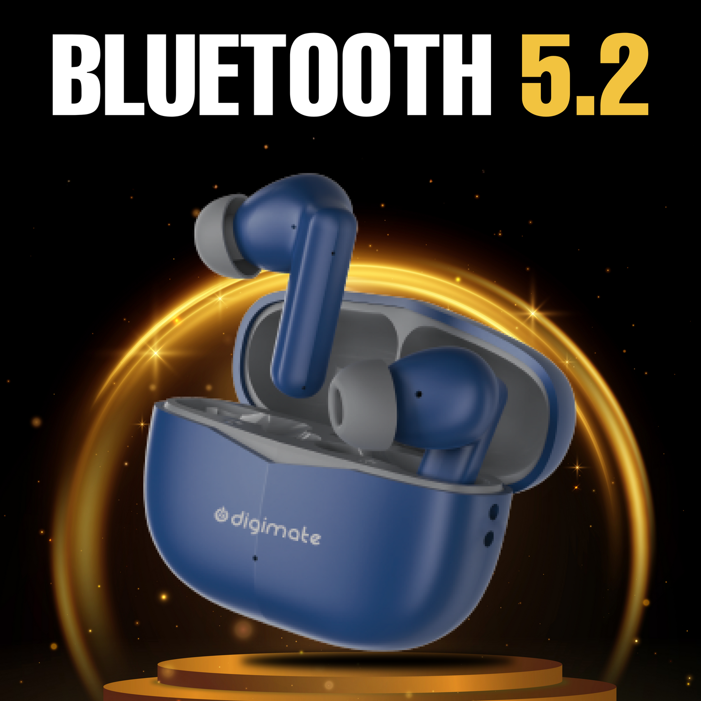 Digimate Budmax True Wireless Earbuds With 30H Playtime, Bluetooth 5.2, Dual Mic for Clear Calls, 300mAh Battery, Type-C Fast Charging, Voice Assistant Enabled (Blue)