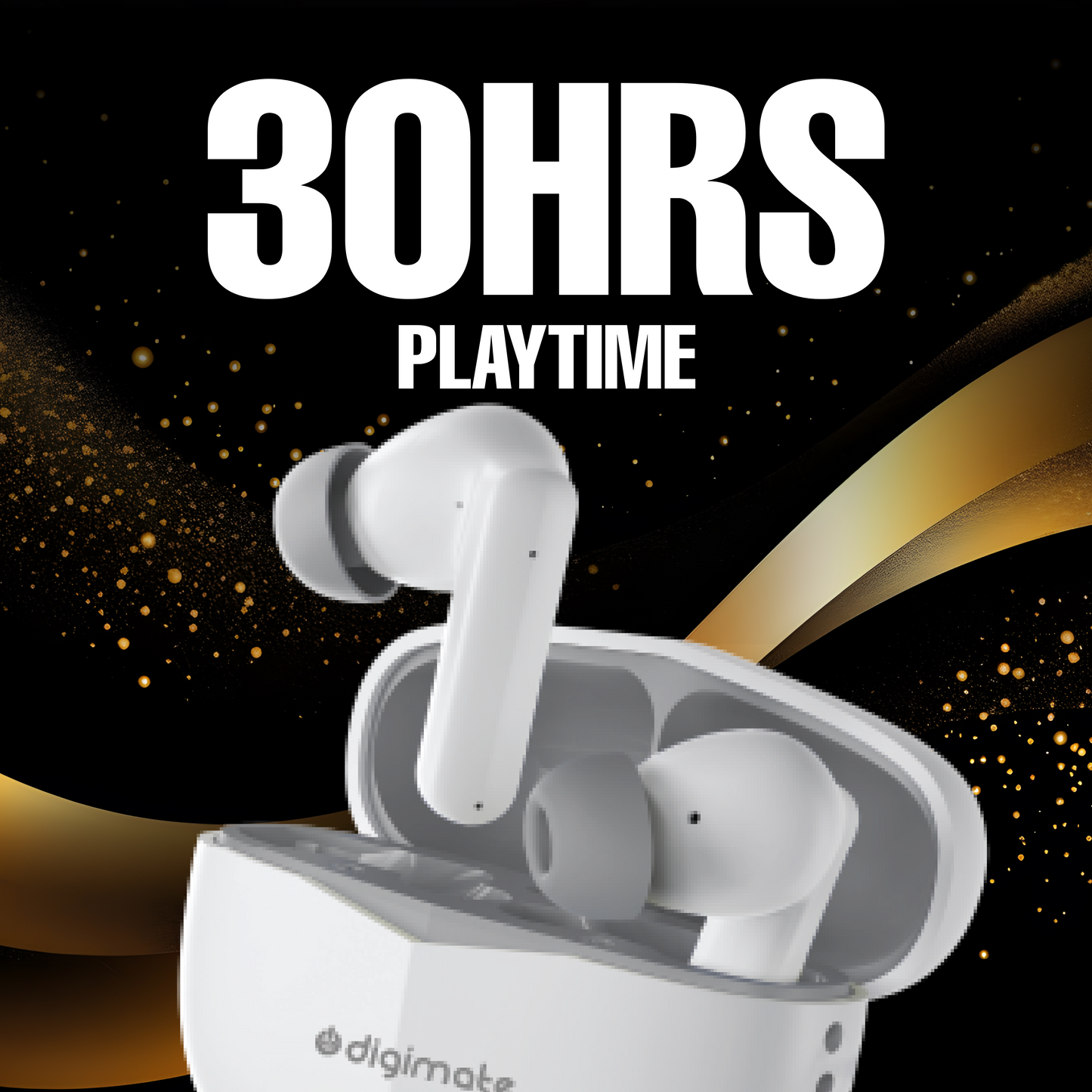 Digimate Budmax True Wireless Earbuds With 30H Playtime, Bluetooth 5.2, Dual Mic for Clear Calls, 300mAh Battery, Type-C Fast Charging, Voice Assistant Enabled (White)
