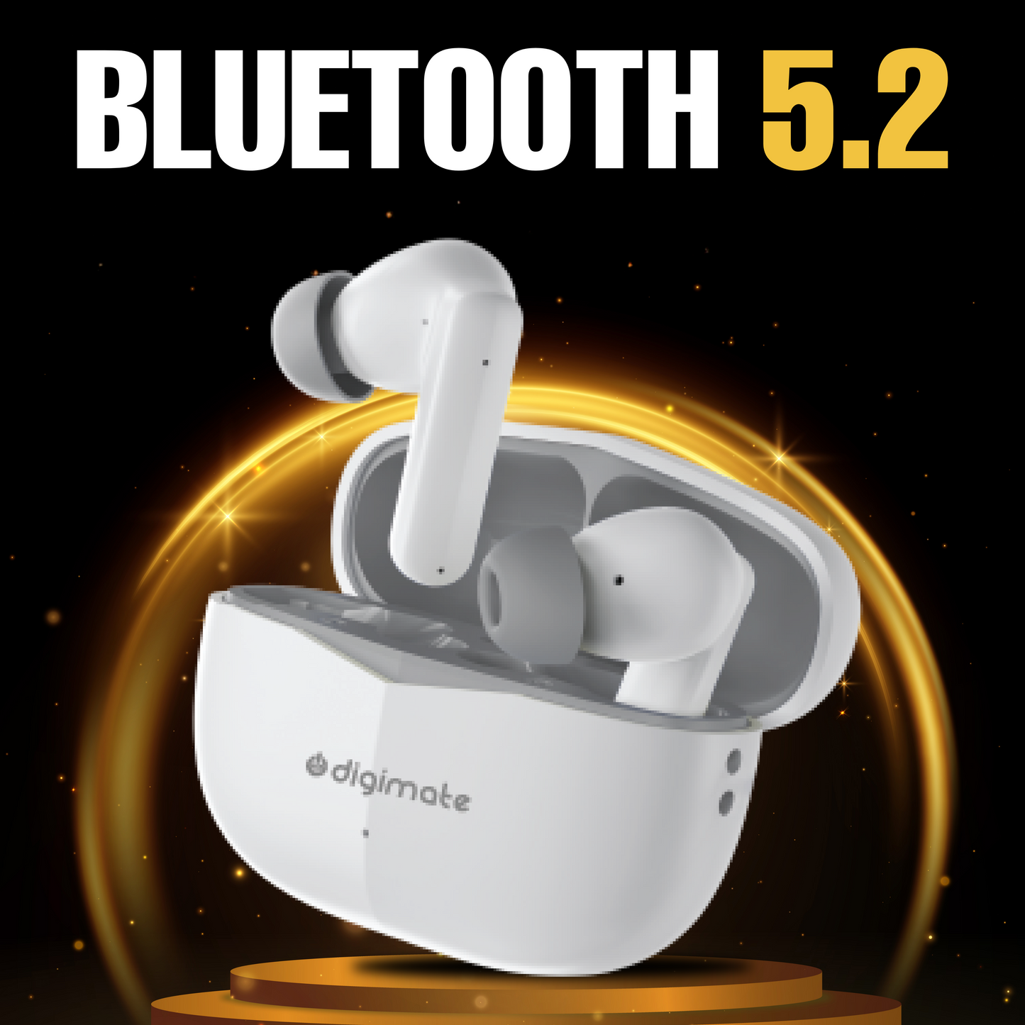 Digimate Budmax True Wireless Earbuds With 30H Playtime, Bluetooth 5.2, Dual Mic for Clear Calls, 300mAh Battery, Type-C Fast Charging, Voice Assistant Enabled (White)