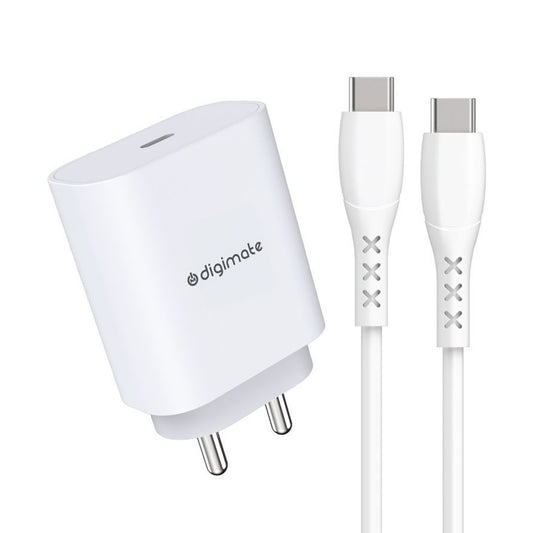 Digimate 25W Type- C to C Charger with 3Amp Cable Compatible with Samsung (Charger & Cable, White)