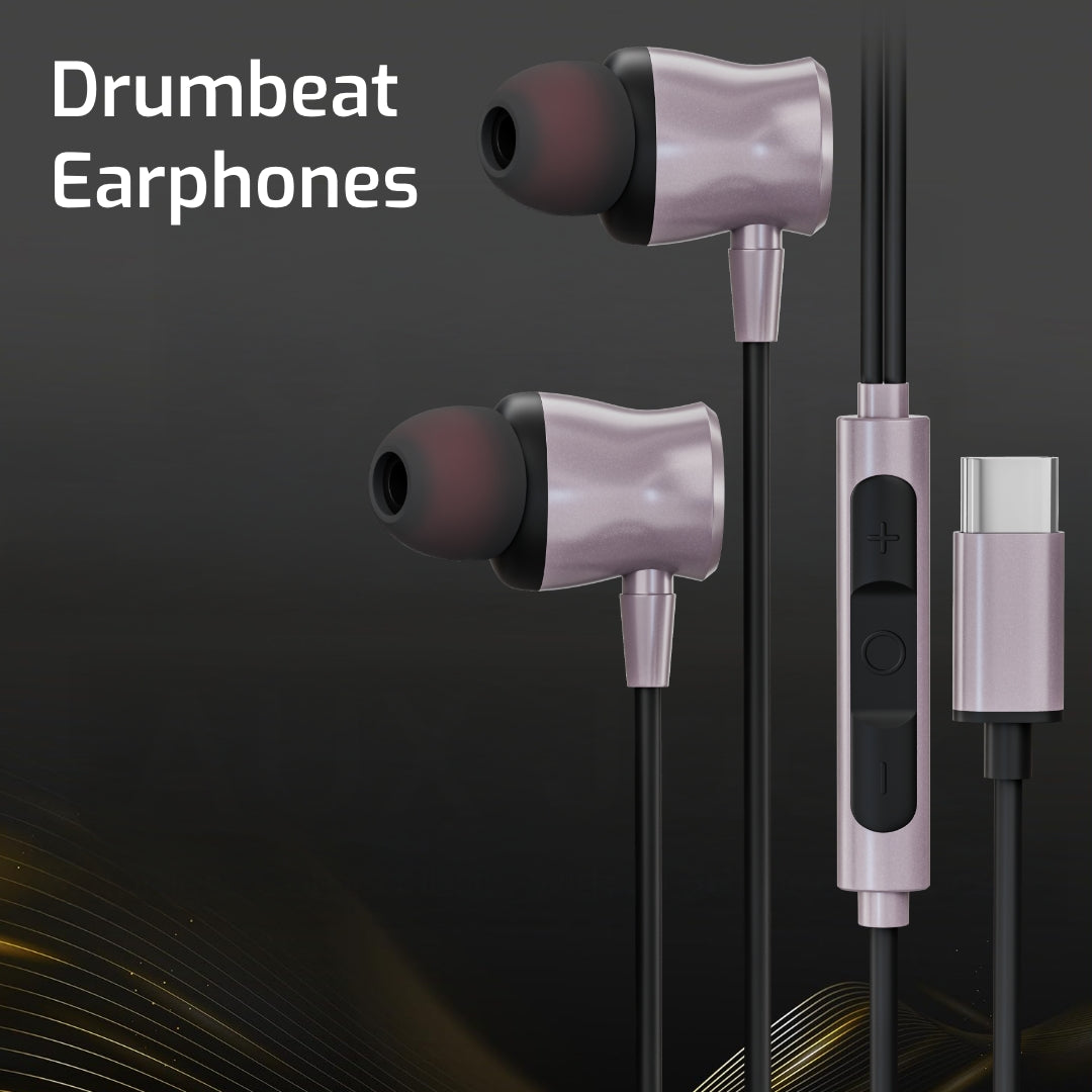 Combo Pack - Digimate Dual Port 18W Car Charger, 4 Amp Micro USB Cable 1m & Drumbeat Hands-Free C-Type Earphones with Built-in Mic