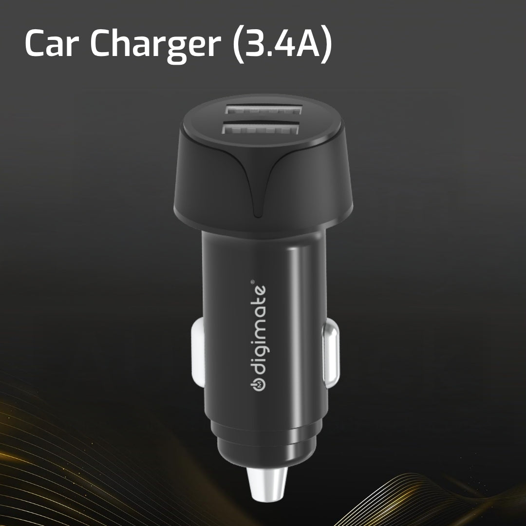 Combo Pack - Digimate Car Charger With Dual Output 18W, USB To C Cable & Jackbeat Wired Earphones