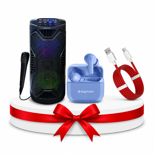 Digimate Premium Gift Set for Brother | TWS Earbuds, Utsav Bluetooth Speaker & 65W Type-C Fast Charging Cable | Perfect Rakhi Festive Gift