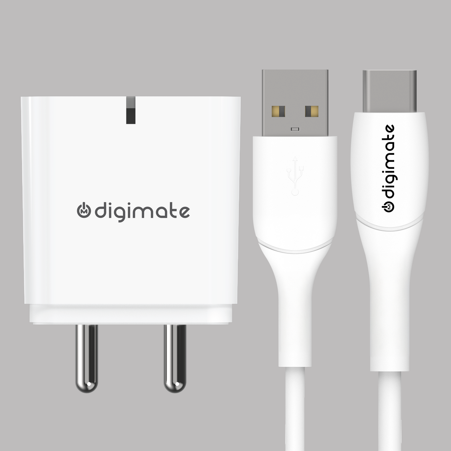 Digimate Quick Dual Port Charge 15W Wall Charger With Type C Cable (White-DG-ADP-1002)