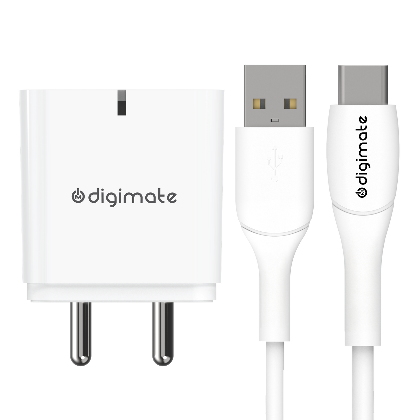 Digimate Quick Dual Port Charge 15W Wall Charger With Type C Cable (White-DG-ADP-1002)