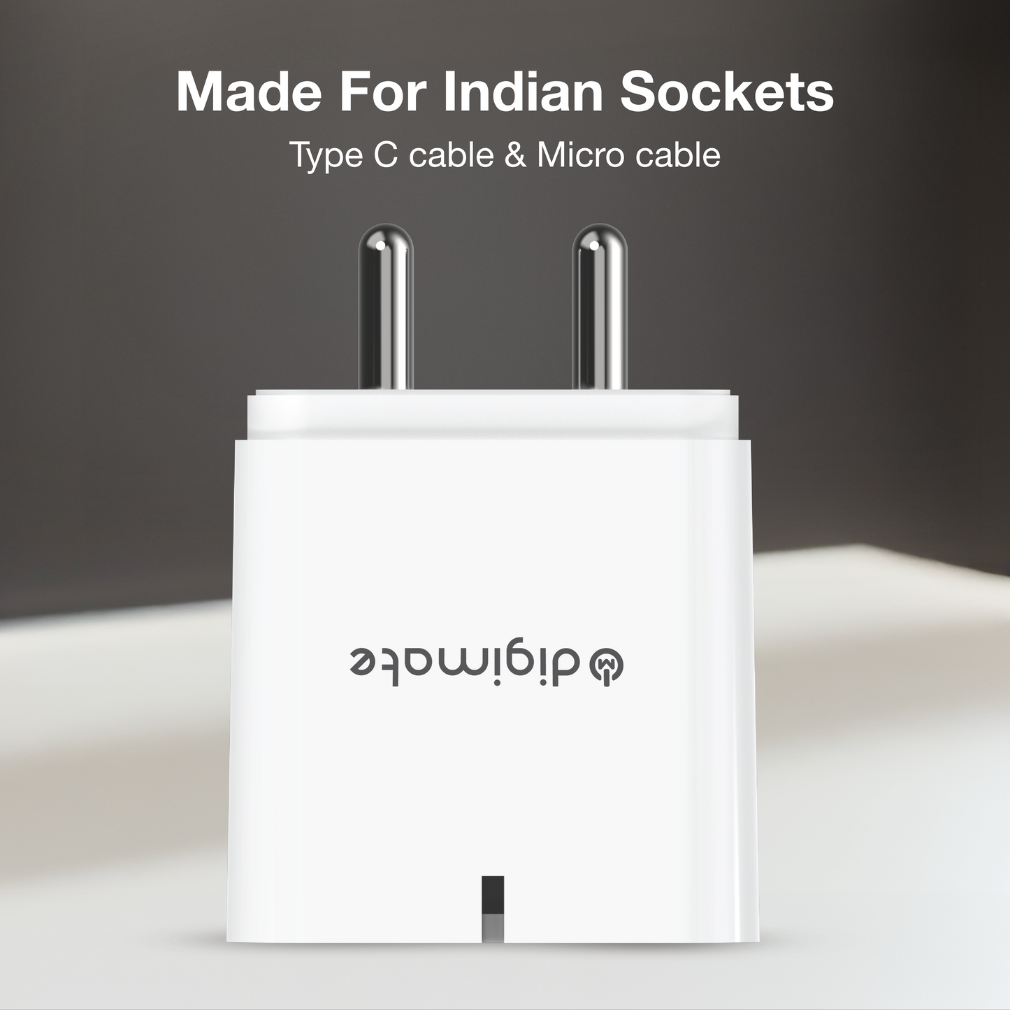 Digimate Quick Dual Port Charge 15W Wall Charger With Type C Cable (White-DG-ADP-1002)