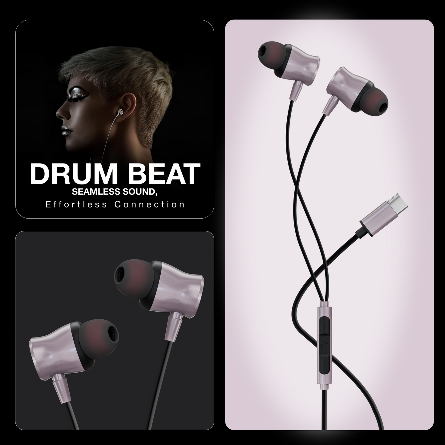 Digimate Drumbeat Hands-Free C-Type Earphones with Built-in Mic, Bass Boosted, Tangle-Free Cable & Call Control (DG-HF-1003)