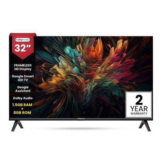 Digimate 32 inches HD Ready Smart Google TV 2025 Edition with Dolby Audio (DG-LED-3203, Black) 2 Year Warranty