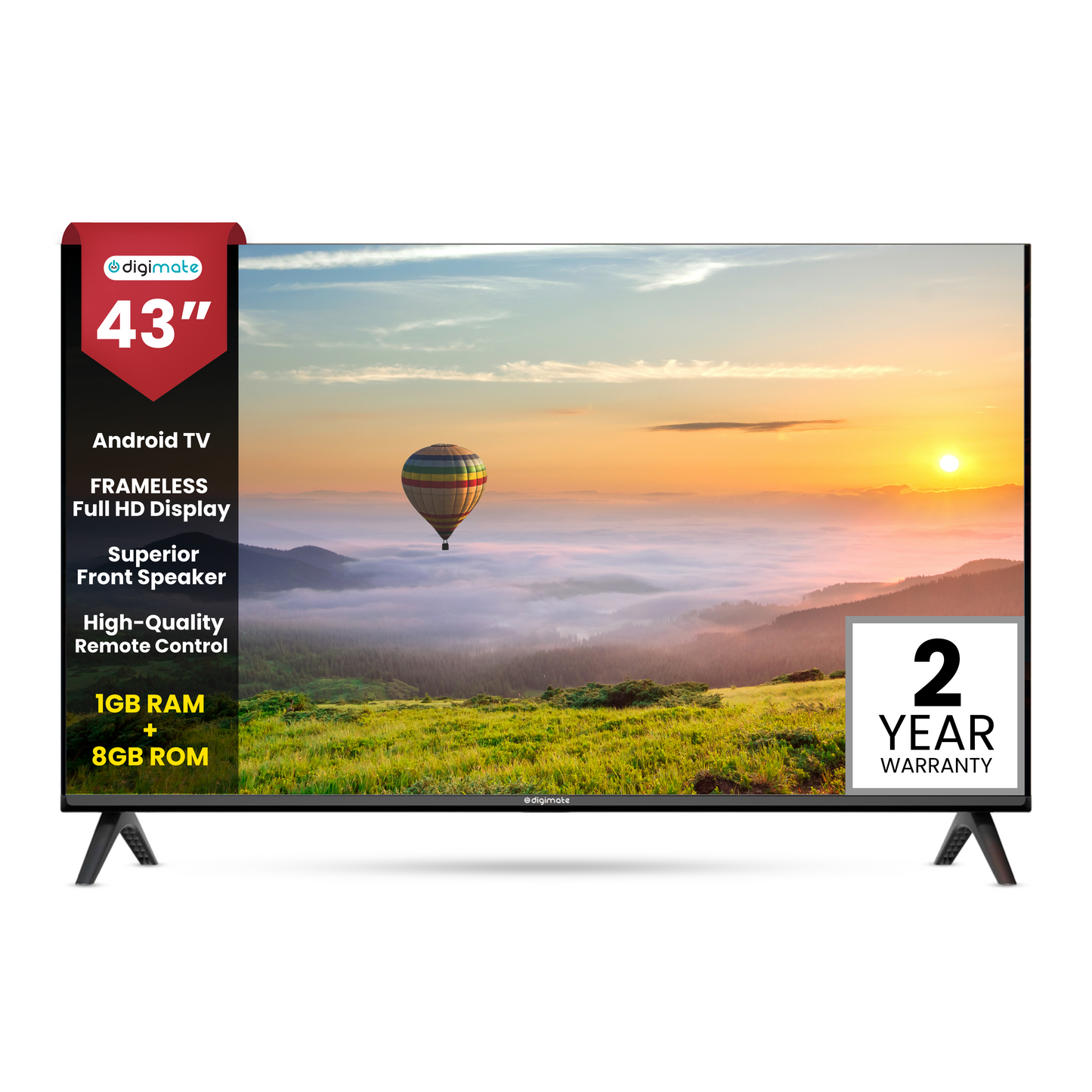 Digimate 43-Inch Frameless Full HD Smart LED TV with Coolita 3.0, Android & High-Quality Remote Control (DG-LED-4301) 2 Year Warranty