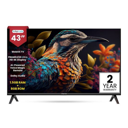 Digimate 43 inches HD Ready Smart TV 2025 Edition with AI-Powered Voice Remote, Dolby Audio (DG-LED-4303, Black) 2 Year Warranty