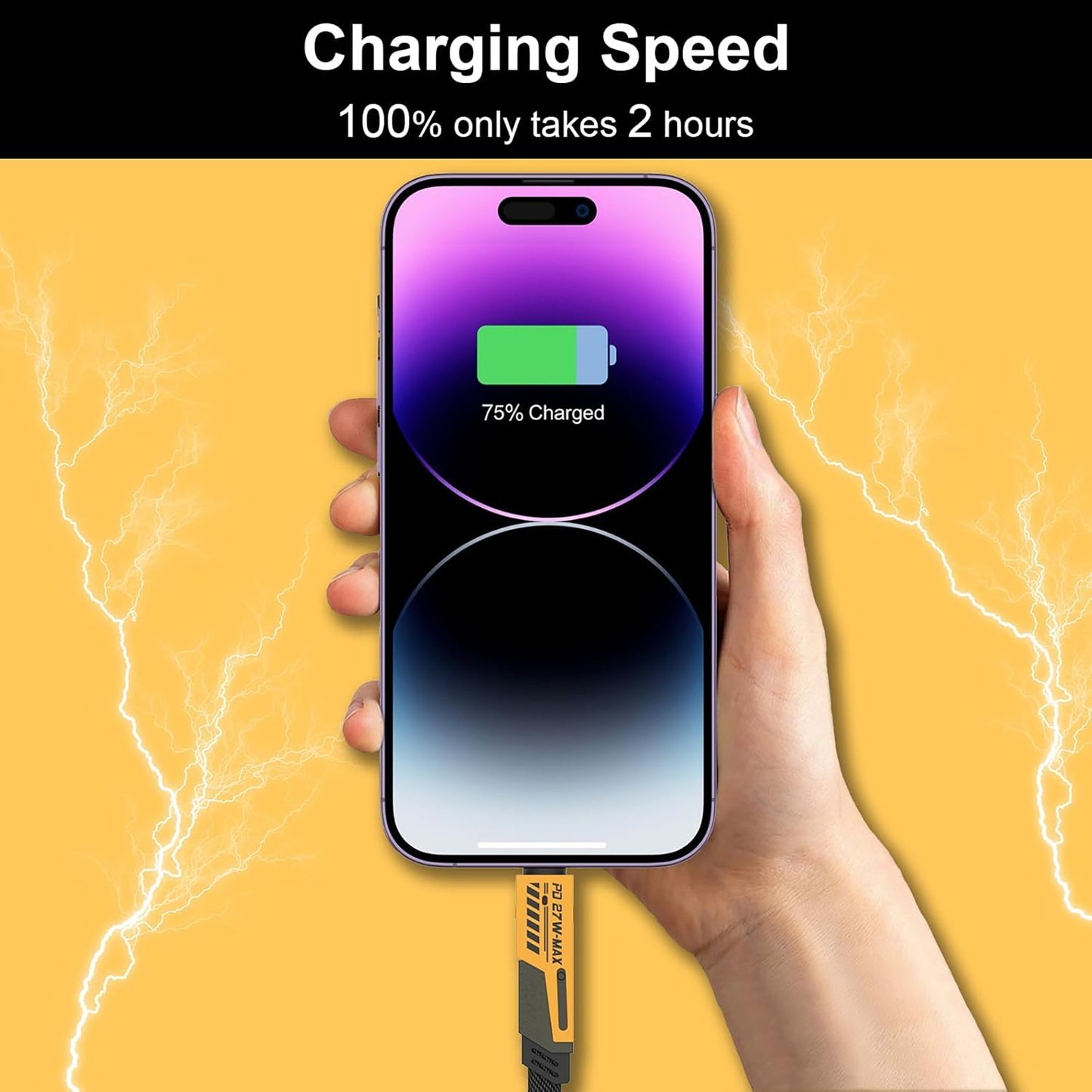 Digimate 4 in 1 Braided 1 Meter Cable | 65W Fast Charging Compatible for-iPhone & Android (Black, One Cable)