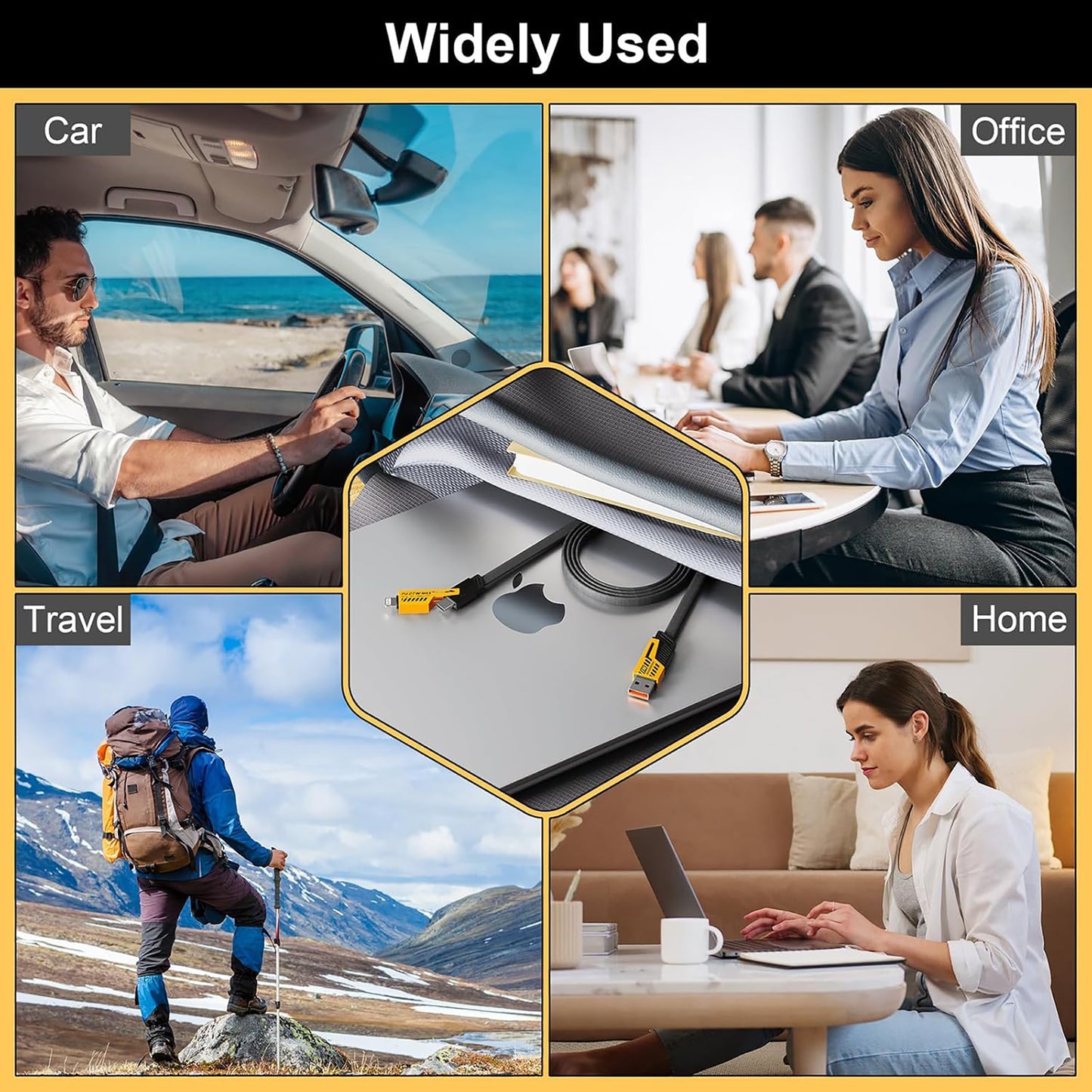 Digimate 4 in 1 Braided 1 Meter Cable | 65W Fast Charging Compatible for-iPhone & Android (Black, One Cable)