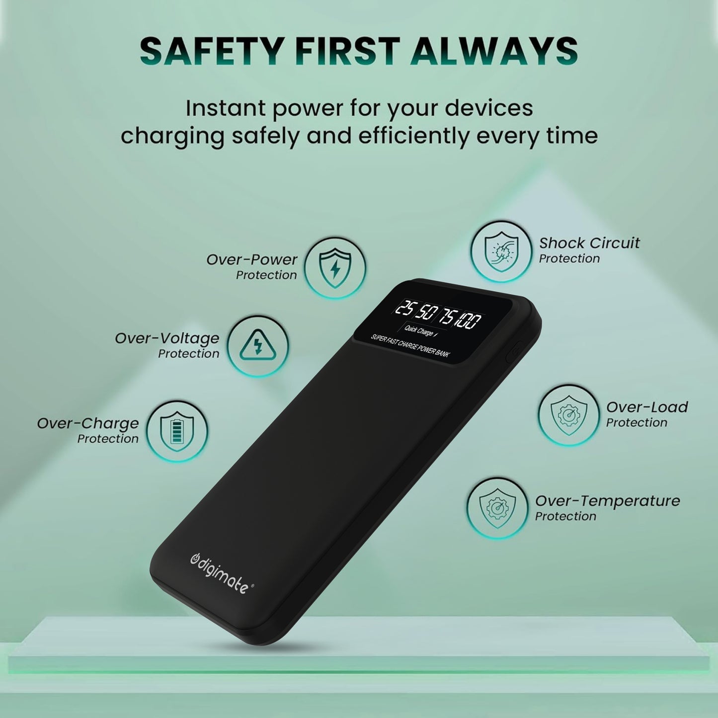 Digimate 10000mAh Power Bank | LED Display Dual Input Type-C Output | 22.5W Fast Charging (Black, DG-PB-1004)