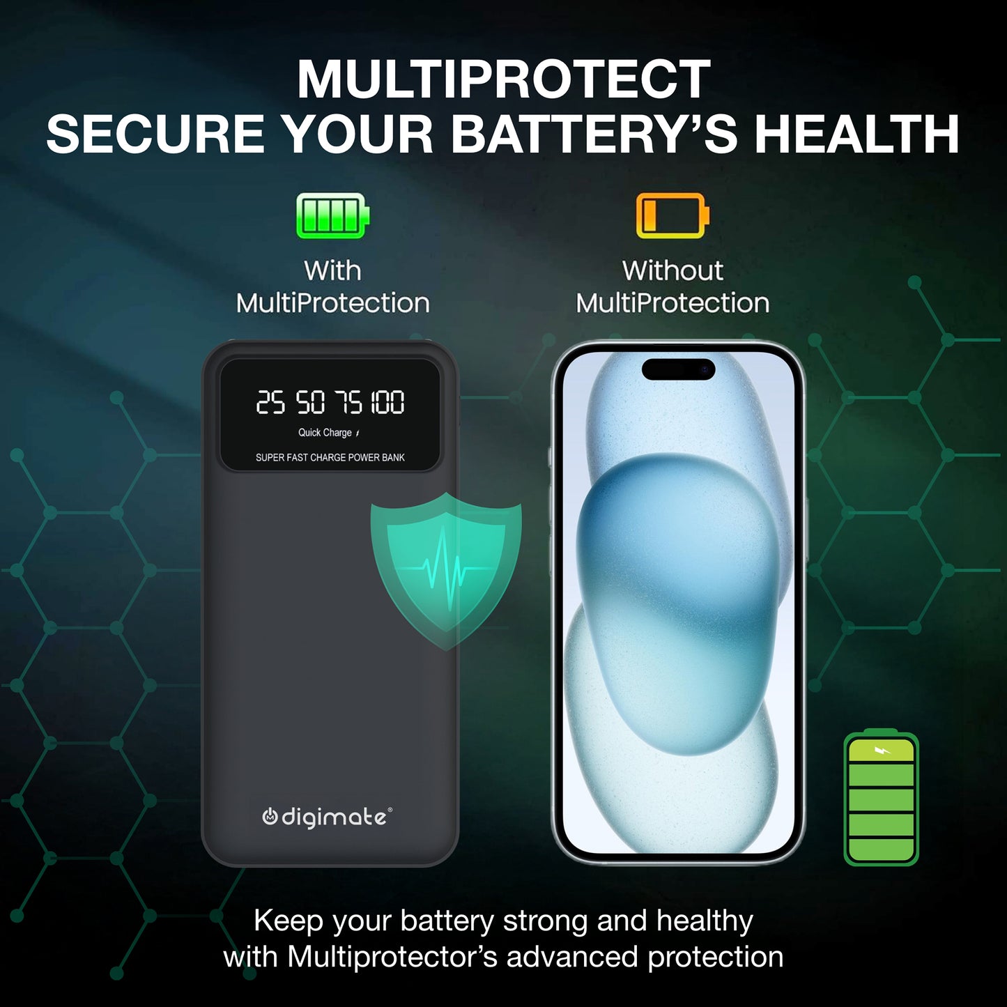 Digimate 10000mAh Power Bank | LED Display Dual Input Type-C Output | 22.5W Fast Charging (Black, DG-PB-1004)