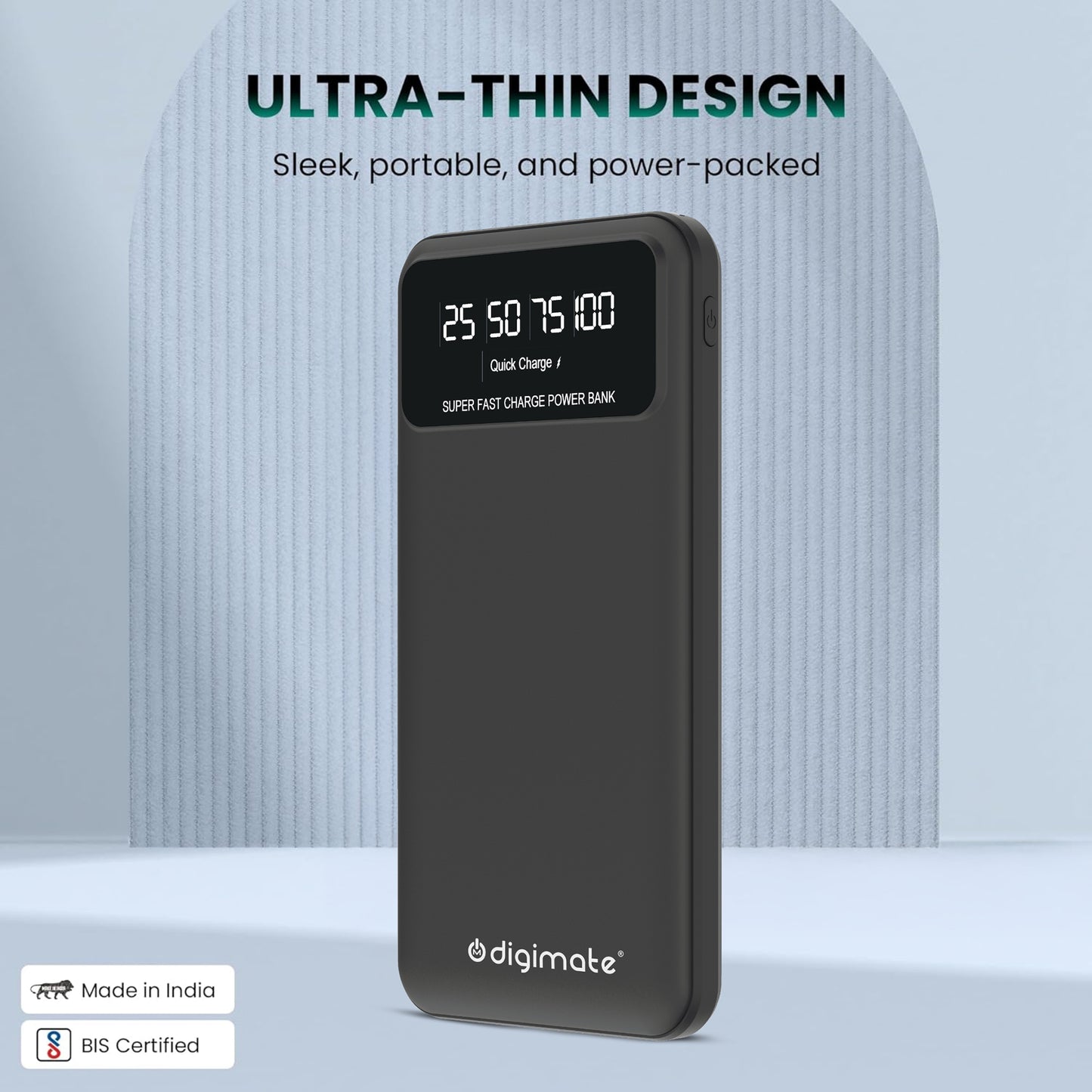 Digimate 10000mAh Power Bank | LED Display Dual Input Type-C Output | 22.5W Fast Charging (Black, DG-PB-1004)