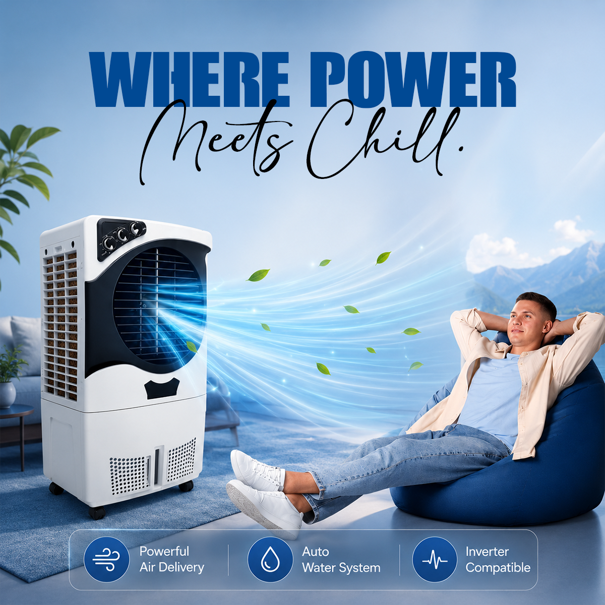 Daisy 80L Air Cooler with Honeycomb Cooling Pads & Powerful Airflow (DG-DAISY-EVAPRO-K802L)