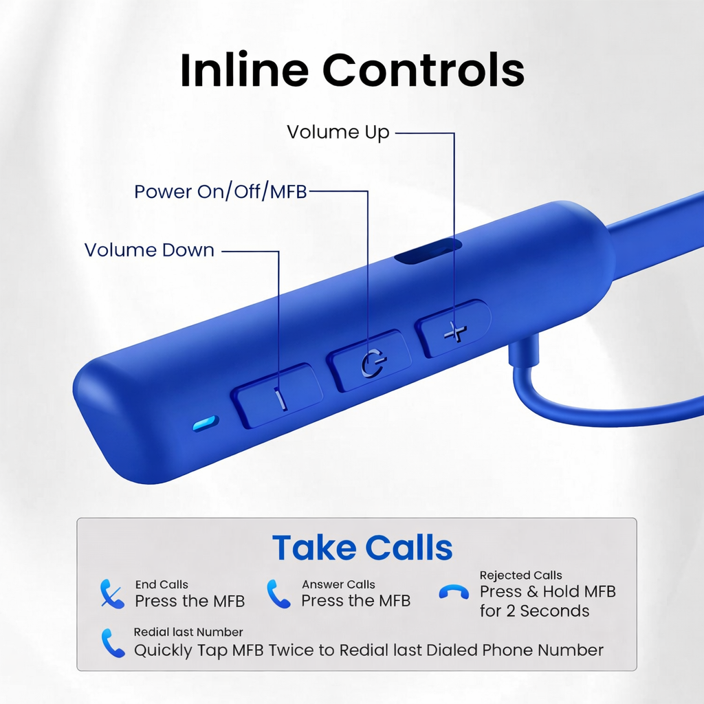 Digimate Dhun Neckband With 24 Hours Playtime, Bluetooth 5.2, 300mAh Battery, Type-C Fast Charge, Built-in Mic (DG-NB-1013-Blue)