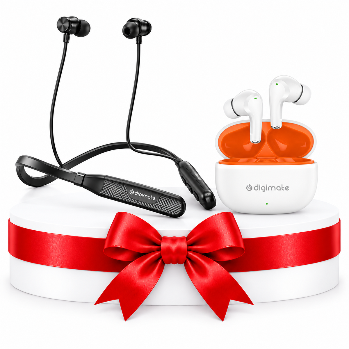 Digimate Ultimate Audio Combo | Pearl TWS Earbuds + Masti Wireless Neckband | 220H Playtime | Type-C Fast Charging | IPX5 Water-Resistant Neckband