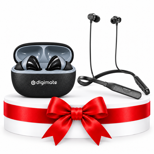 Digimate Student Pack | 2-in-1 Wireless Audio Combo | Float TWS Earbuds + Masti Bluetooth Neckband | 250Hrs Combined Playtime | Type-C Charging | HD Dual Mic (Assorted Colors)