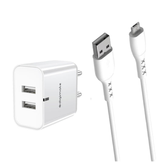 Digimate 2.4A Dual Port 15W Quick Charge With Micro USB Cable (White-DG-ADP-1002)