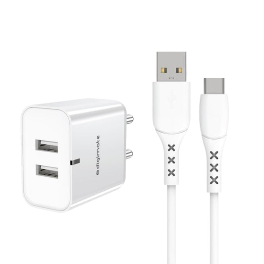 Digimate Quick Dual Port Charge 15W 2.4A Wall Charger With Type C Cable (White-DG-ADP-1003)