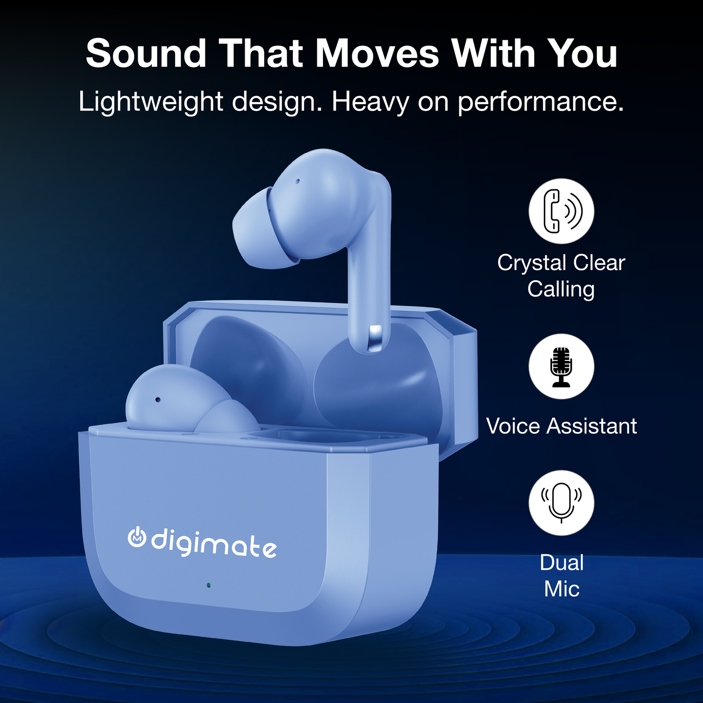 Digimate Enjoy TWS Earbuds | 120H Playtime | Bluetooth 6.0 | Dual Mic | Fast Charging | Touch Control | Voice Assistant (DG-EB-ENJOY-01-Blue)