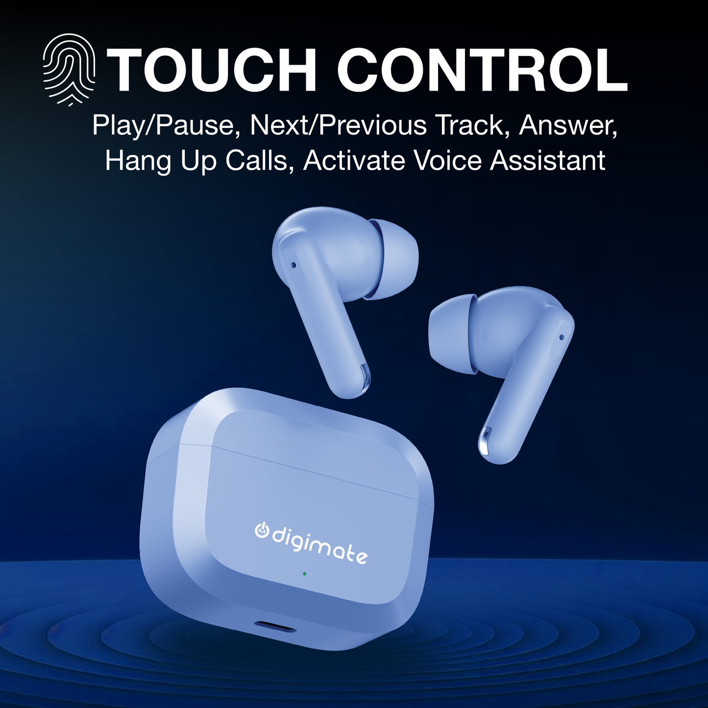 Digimate Enjoy TWS Earbuds | 120H Playtime | Bluetooth 6.0 | Dual Mic | Fast Charging | Touch Control | Voice Assistant (DG-EB-ENJOY-01-Blue)