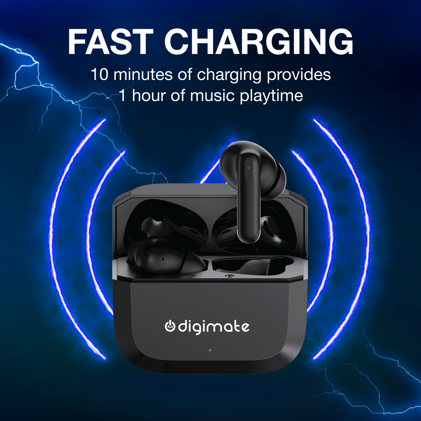 Digimate Enjoy TWS Earbuds | 120H Playtime | Bluetooth 6.0 | Dual Mic | Fast Charging | Touch Control | Voice Assistant (DG-EB-ENJOY-01-Black)