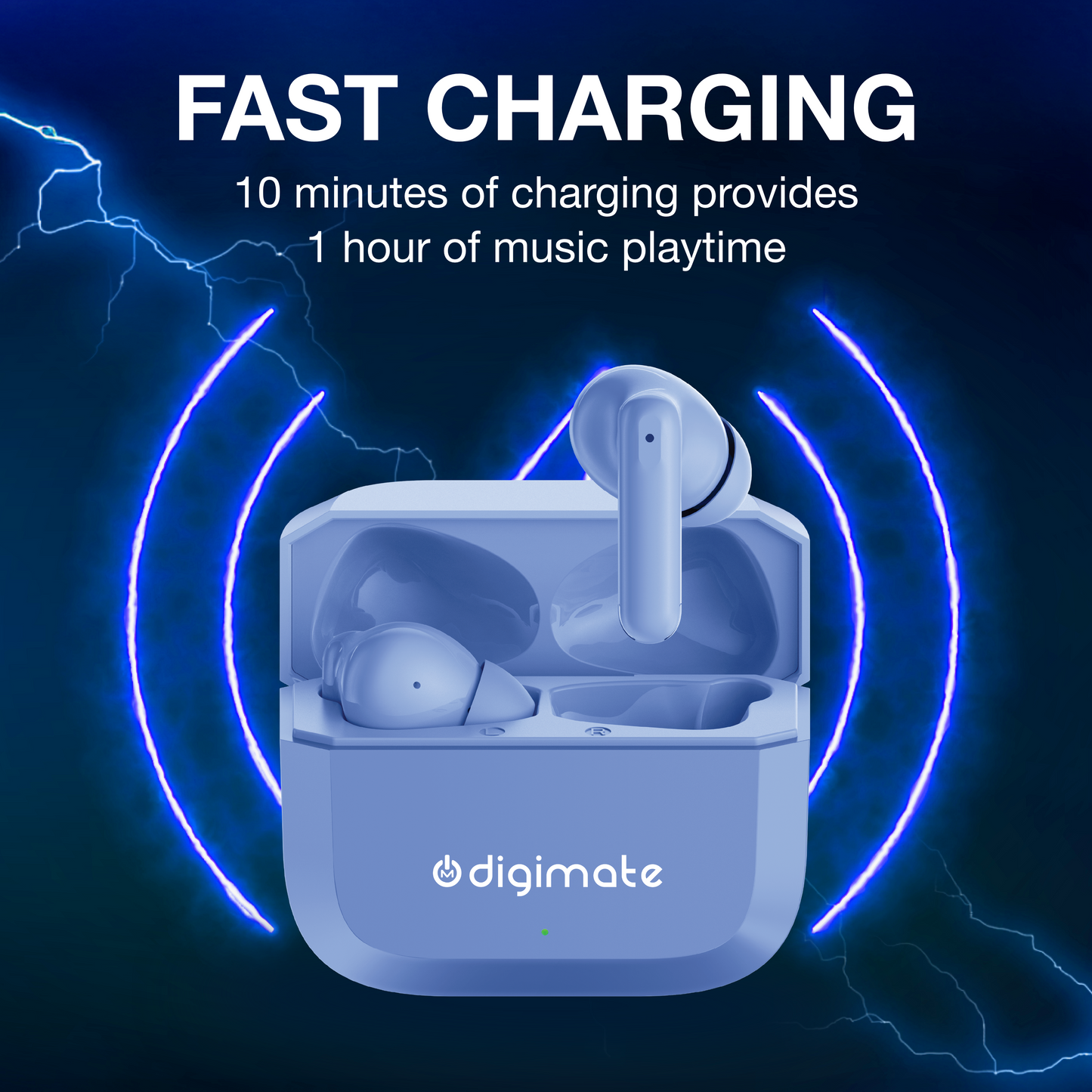 Digimate Enjoy TWS Earbuds | 120H Playtime | Bluetooth 6.0 | Dual Mic | Fast Charging | Touch Control | Voice Assistant (DG-EB-ENJOY-01-Blue)