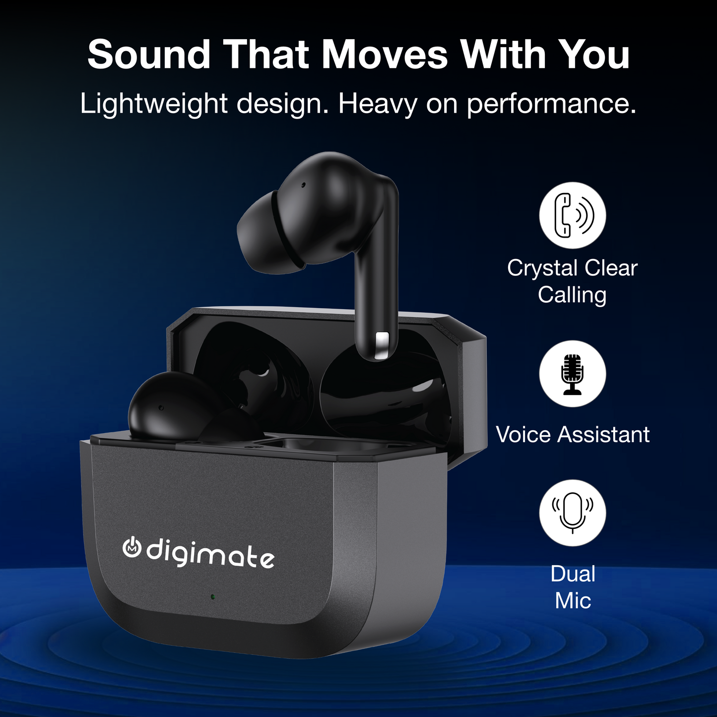 Digimate Enjoy TWS Earbuds | 120H Playtime | Bluetooth 6.0 | Dual Mic | Fast Charging | Touch Control | Voice Assistant (DG-EB-ENJOY-01-Black)