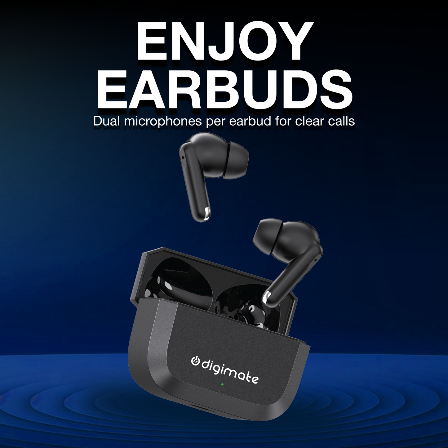 Digimate Enjoy TWS Earbuds | 120H Playtime | Bluetooth 6.0 | Dual Mic | Fast Charging | Touch Control | Voice Assistant (DG-EB-ENJOY-01-Black)