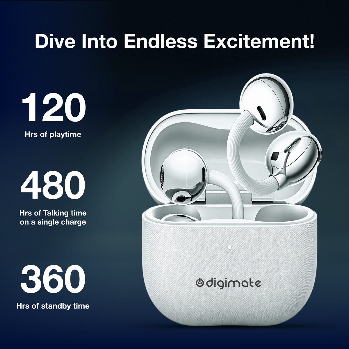 Digimate ENJOY 2.0 Wireless Bluetooth Earbuds | 120H Playtime | Bluetooth 6.0 | HD Dual Mic | Type-C Charging | 350mAh Battery