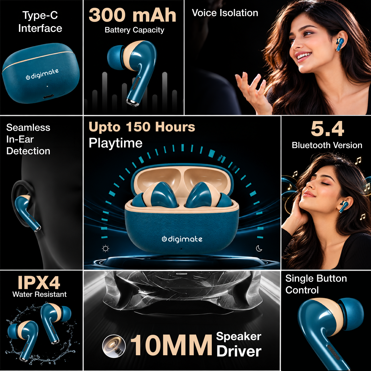 Digimate Student Pack | Waves Neckband + Float TWS Earbuds | 250H Combined Playtime | Bluetooth 5.4 | HD Calling | Type-C Charging | IPX4 & IPX5
