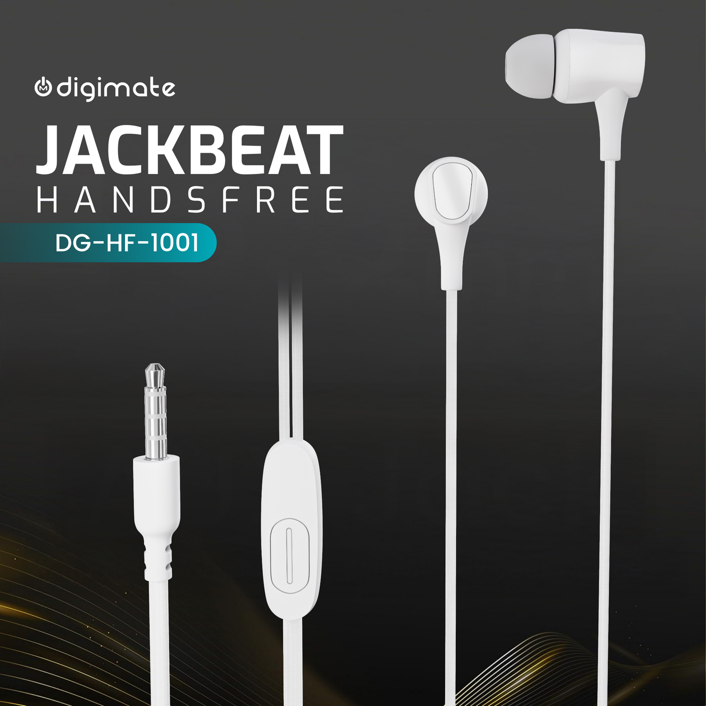 Digimate Jackbeat Wired Earphones with 3.5mm Jack, Tangle-Free Cable & In-Line Mic (DG-HF-1001, White)