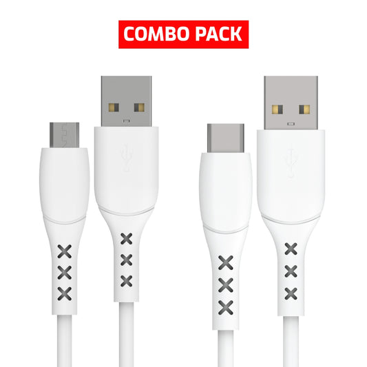Combo Pack - Digimate 3 Amp Micro USB Cable & USB To C Cable Support Upto 65 Watt