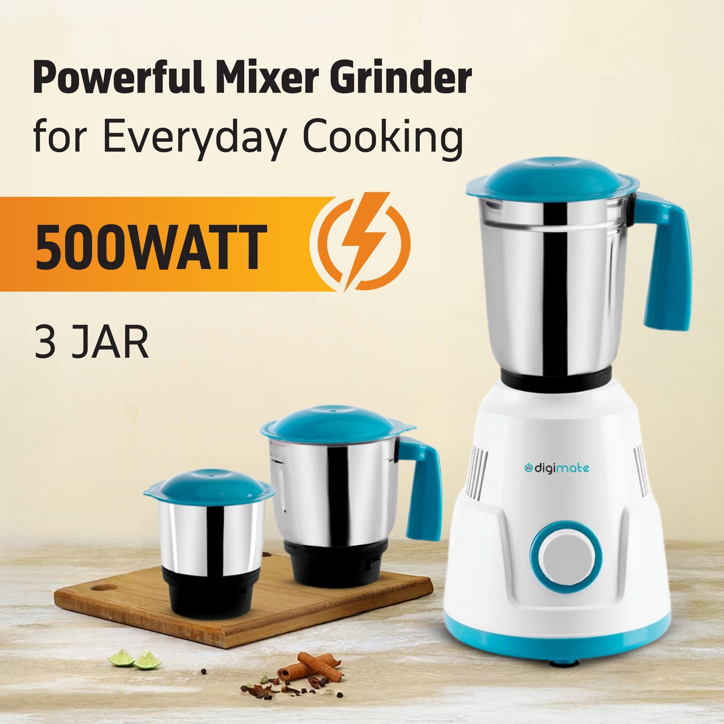 Special Combo: Buy Digimate Sakhi 500W Mixer Grinder With 3 Jars & Get Digimate Silence Wireless Earbuds FREE
