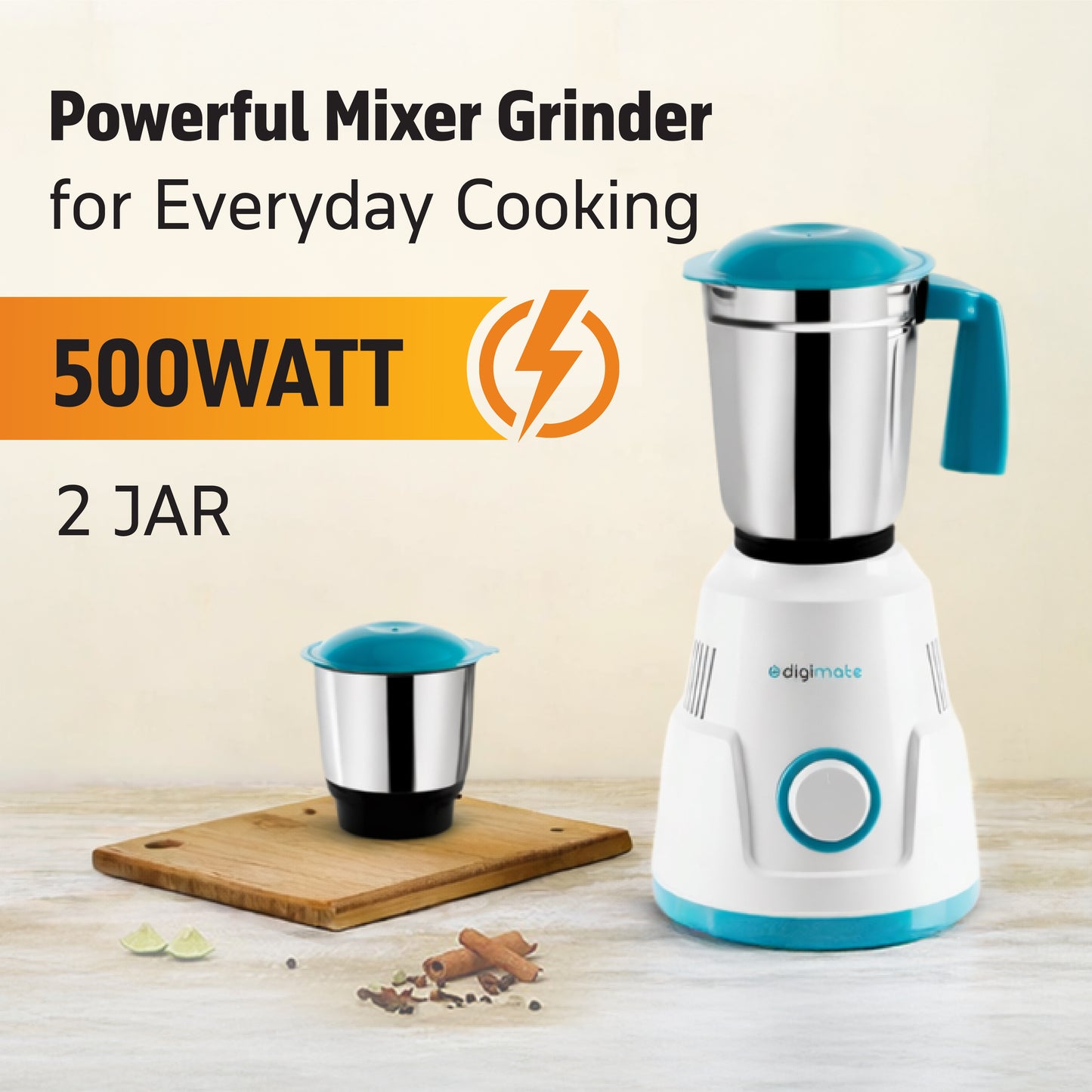 Special Combo: Buy Digimate Sakhi 500W Mixer Grinder With 2 Jars & Get Digimate Digimate Sargam 5.0 Bluetooth Wireless Earbuds FREE