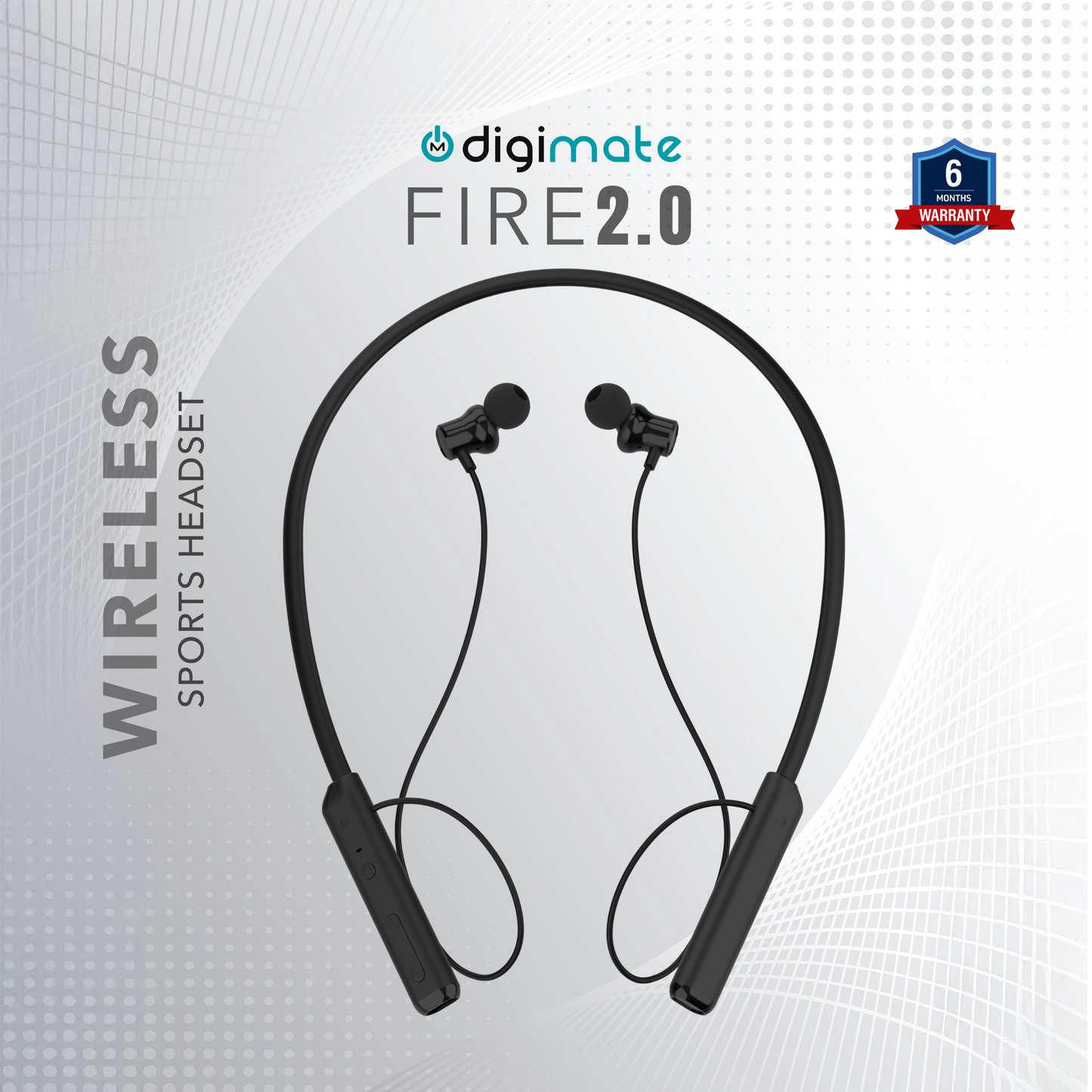 Digimate Fire 2.0 Wireless Neckband with Mic, 30 Hours Playtime, Fast Charging, Hi-Fi Stereo Sound, Bluetooth 5.0, Sweat-Proof (Model DG-NB-1003, Black)