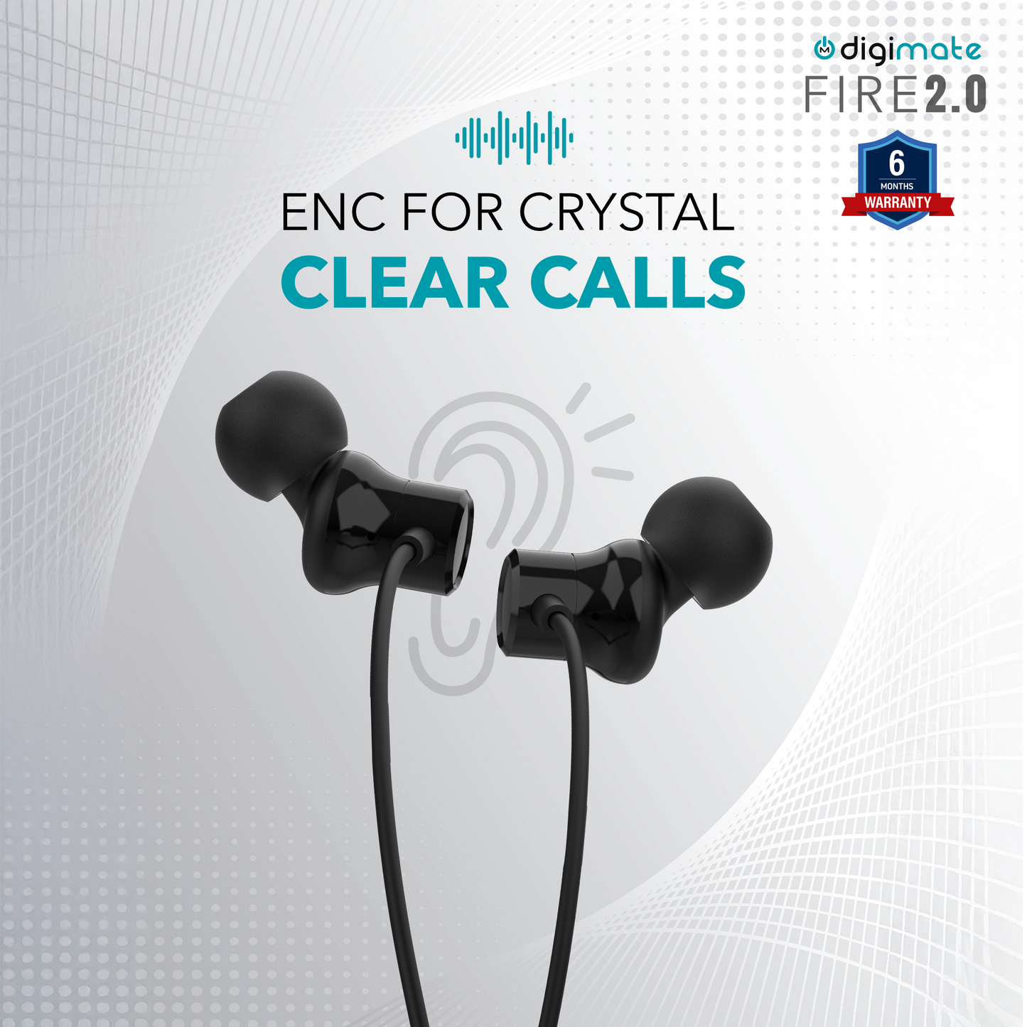 Digimate Fire 2.0 Wireless Neckband with Mic, 30 Hours Playtime, Fast Charging, Hi-Fi Stereo Sound, Bluetooth 5.0, Sweat-Proof (Model DG-NB-1003, Black)