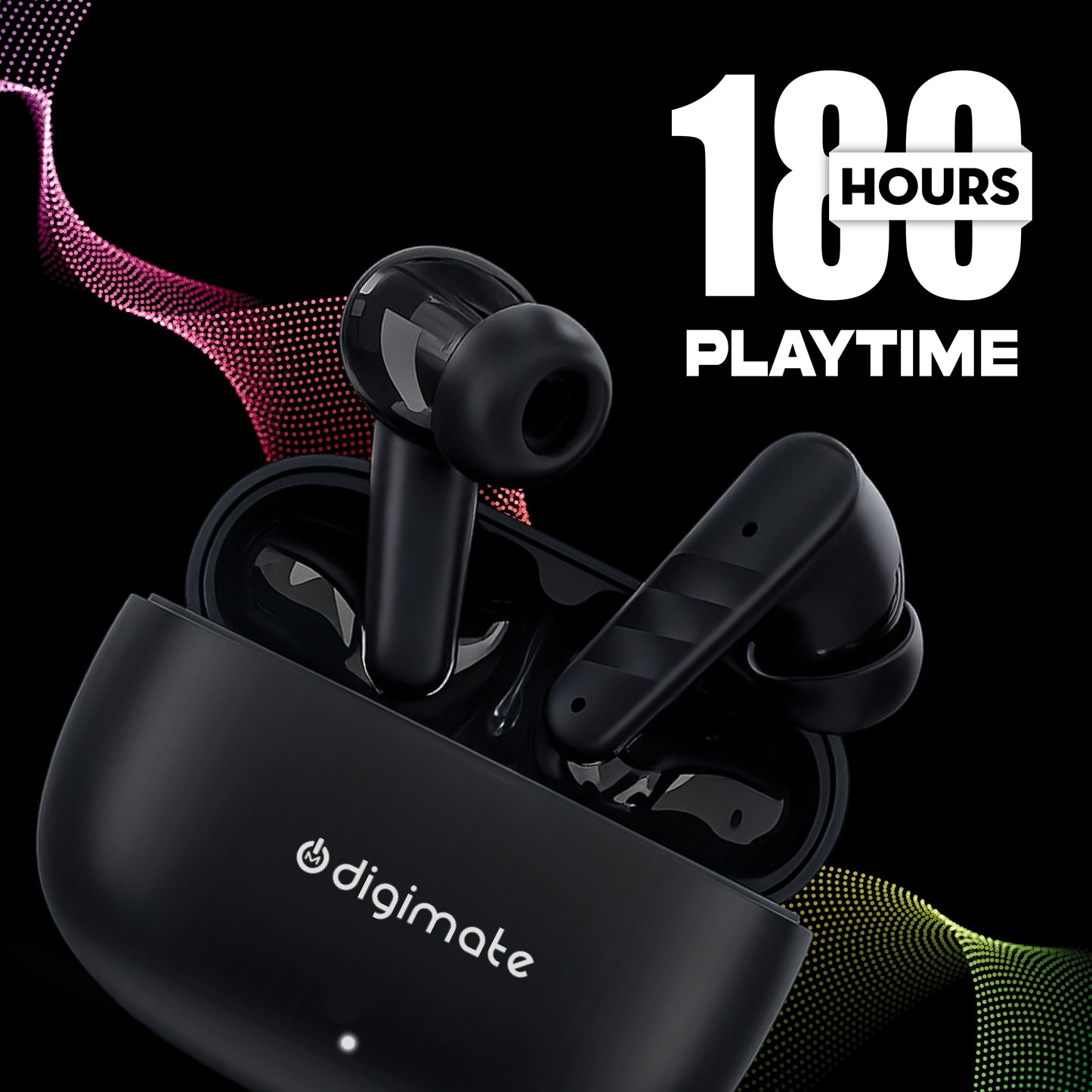 Digimate No9oise Wireless Earbuds with Ai-ENC Technology, 180Hrs Playtime, Bluetooth 5.4, 13MM Driver, HD Dual Mic, Type-C Charging, 300mAh Battery (DG-EB-N09-01)