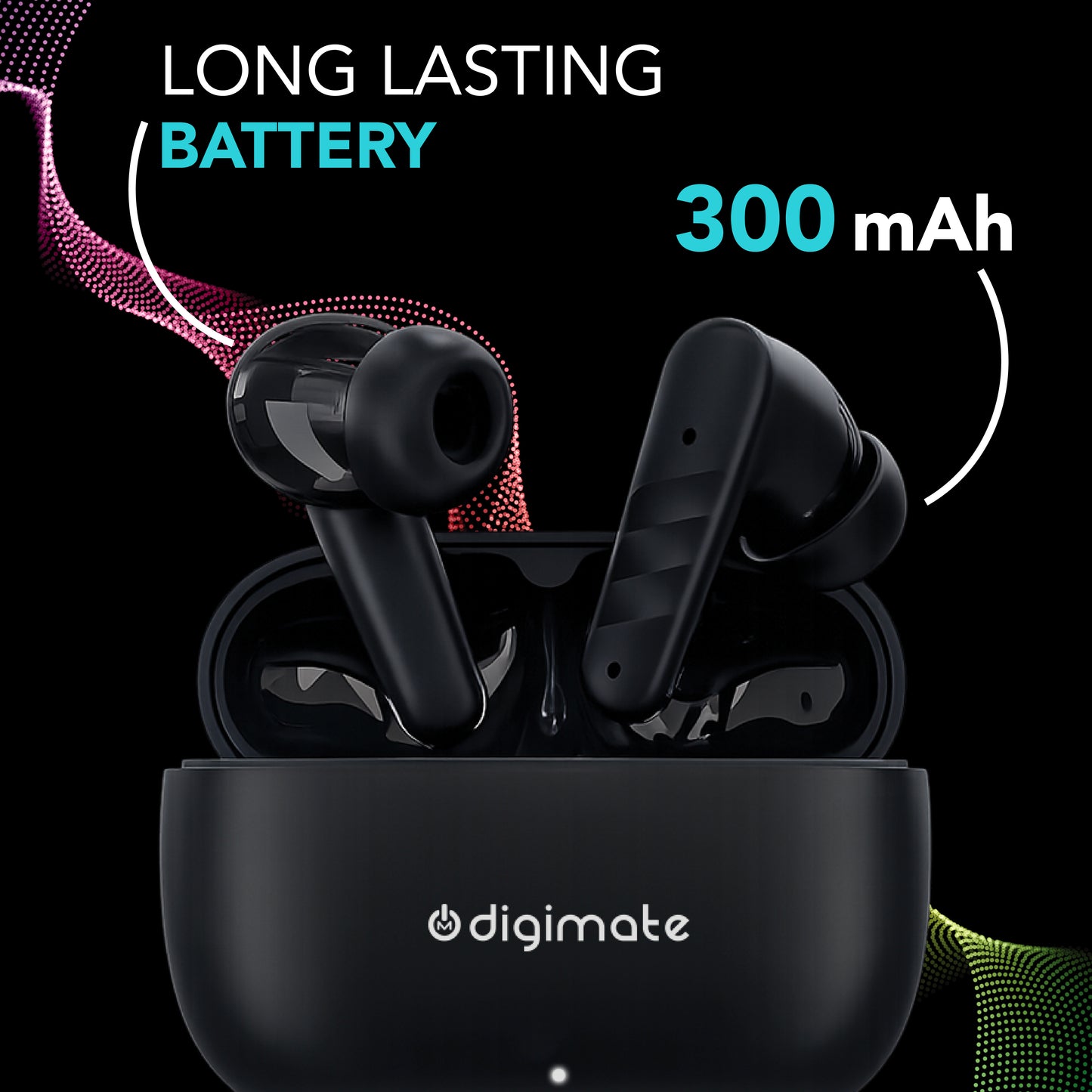 Digimate No9oise Wireless Earbuds with Ai-ENC Technology, 180Hrs Playtime, Bluetooth 5.4, 13MM Driver, HD Dual Mic, Type-C Charging, 300mAh Battery (DG-EB-N09-01)