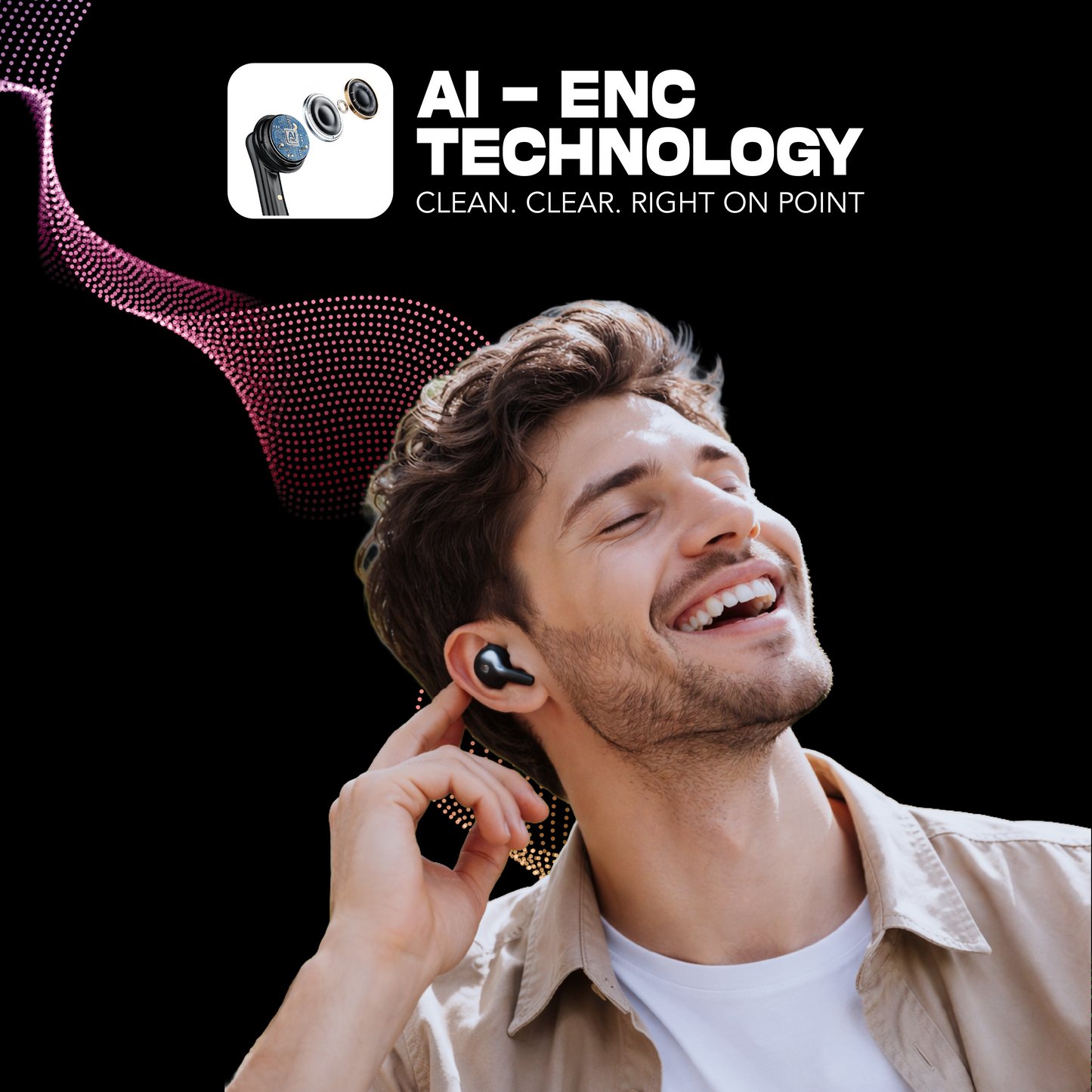 Digimate No9oise Wireless Earbuds with Ai-ENC Technology, 180Hrs Playtime, Bluetooth 5.4, 13MM Driver, HD Dual Mic, Type-C Charging, 300mAh Battery (DG-EB-N09-01)