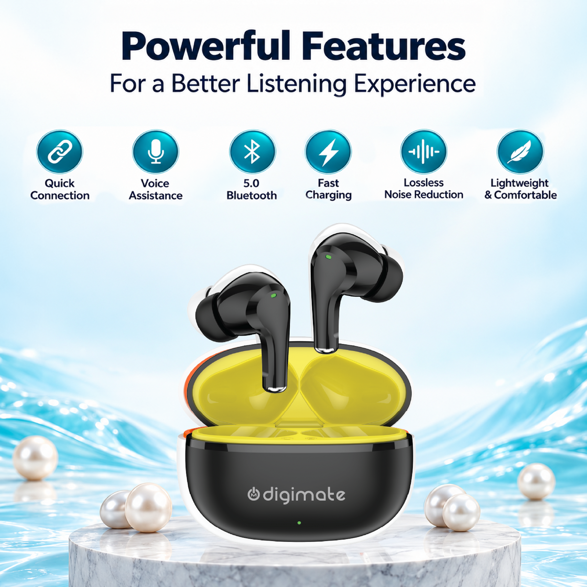 Digimate Ultimate Audio Combo | Pearl TWS Earbuds + Masti Wireless Neckband | 220H Playtime | Type-C Fast Charging | IPX5 Water-Resistant Neckband