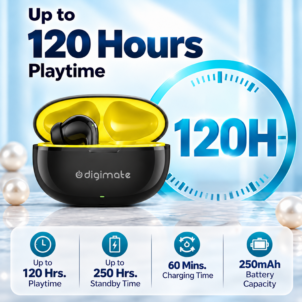 Digimate Ultimate Audio Combo | Pearl TWS Earbuds + Masti Wireless Neckband | 220H Playtime | Type-C Fast Charging | IPX5 Water-Resistant Neckband