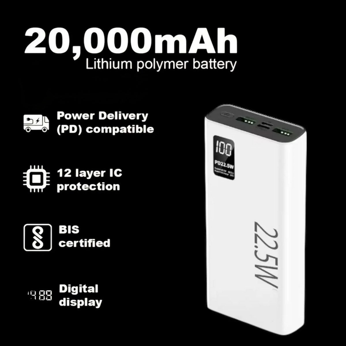 Digimate 20000mAh 22.5W Fast Charging Power Bank with Digital Display With Free  Set of 6 Home Berry Luxury Scented Candles